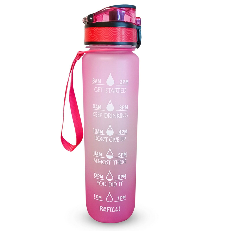 Sports Motivational Drinking Water Bottle with Time Marker 32 Oz BPA Free