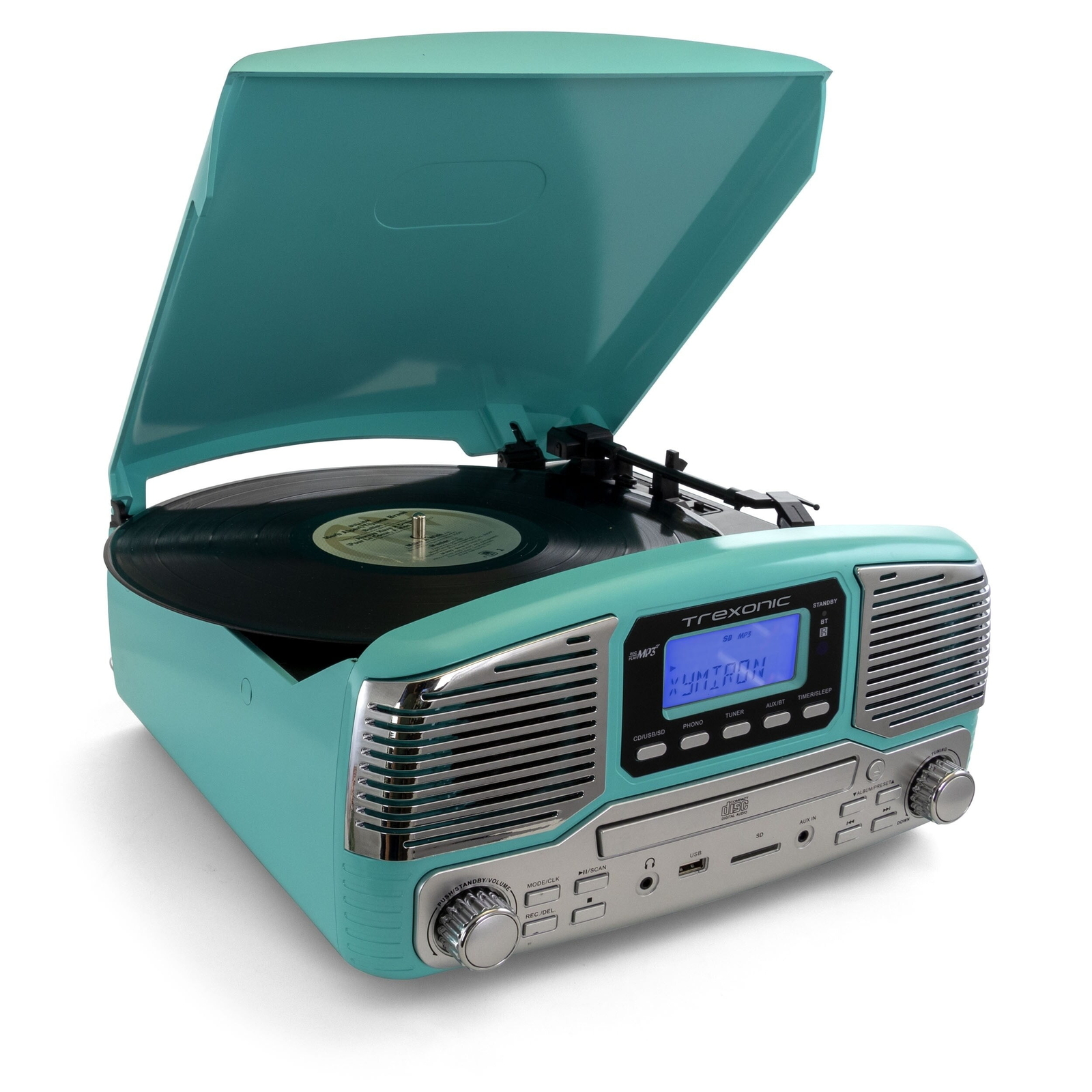 With Bluetooth,cd Players And 3 Speed Turntable In Turquoise