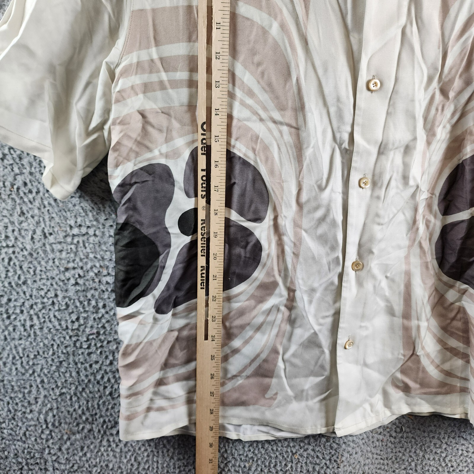 VAYDER Montague Regular Fit Silk Blend Cuban Shirt Men's L Silver Taupe Printed - Picture 9 of 15