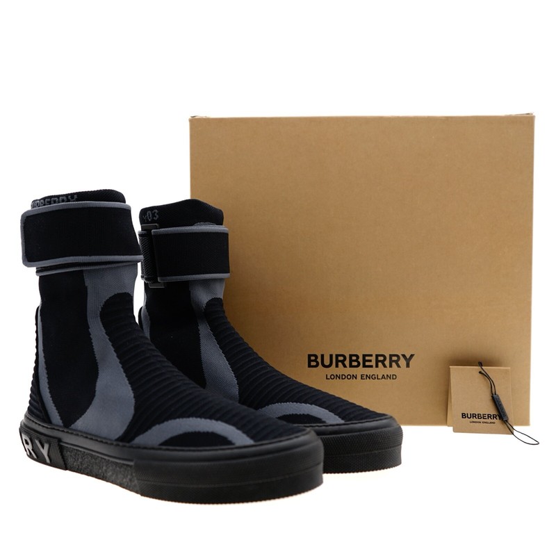 Pre-owned Burberry Knitted Stretch Nylon Sub High-top Sneakers Ankle Boots Size 10 In Black