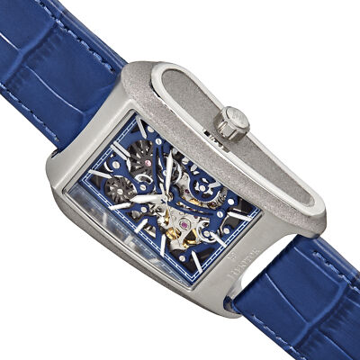 Pre-owned Heritor Automatic Wyatt Skeleton Watch - Silver/blue
