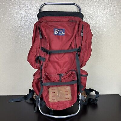 Jansport Red Hiking Backpack External Aluminum Frame Cushion Hip Wings