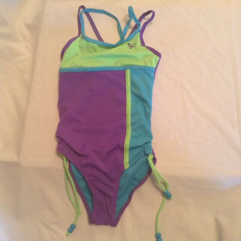 Justice swimsuit Size 6 purple 1 piece outfit beads metallic girls