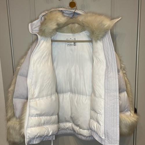 Pre-owned Nike Womens Nrg X Sacai Parka Down Fill Faux Fur Sz-lg Pure Platinum Ct3267- 043 In Silver