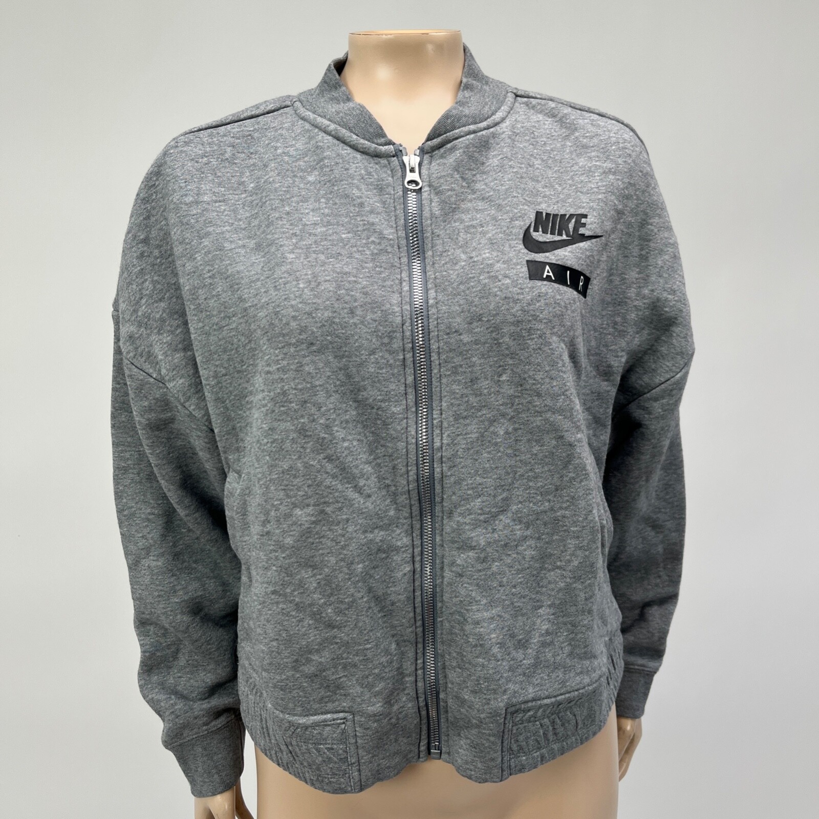 Nike NSW Women's Rally Varsity Air Grey Black Jacket Medium Zip AT5427 WW27