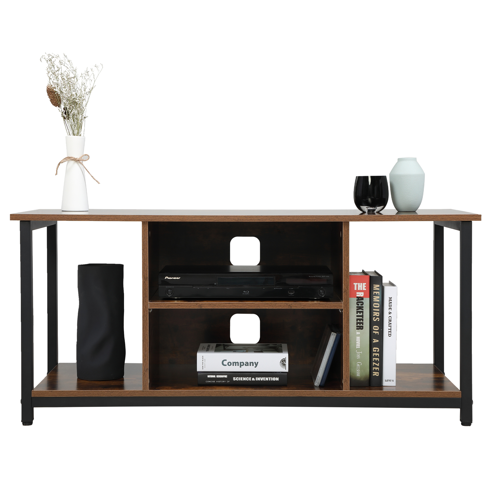 Side Table W/natural Wood Grain Shelves Open Storage