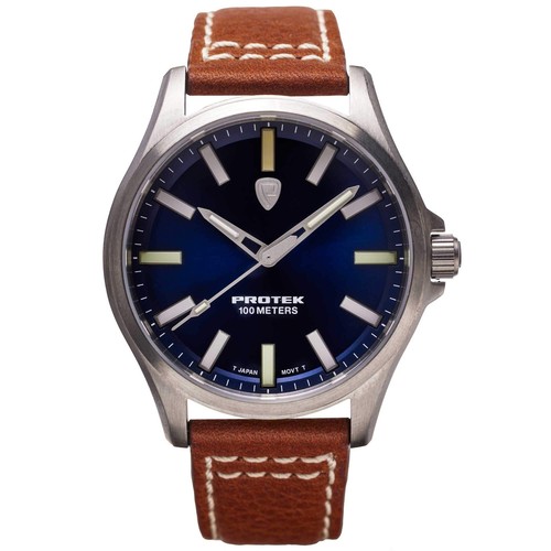 Pre-owned Protek Unisex Watch Field Series Japanese Quartz Blue Dial Leather Strap 3003
