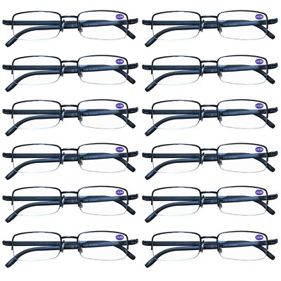 12 Pairs Mens Metal Frame Rectangle Half Frame Reading Glasses Classic Readers 