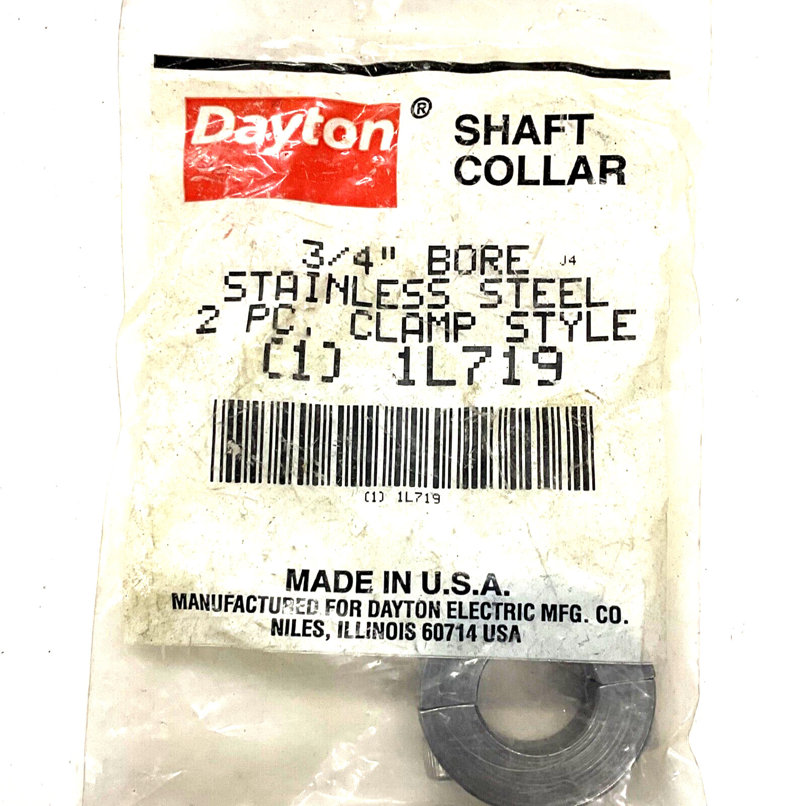 DAYTON TWO PIECE CLAMP STYLE STAINLESS STEEL SHAFT COLLAR, 3