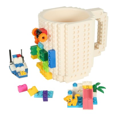 Build-on Brick Coffee Mug, Funny DIY Novelty Cup with Building Blocks Creativ...