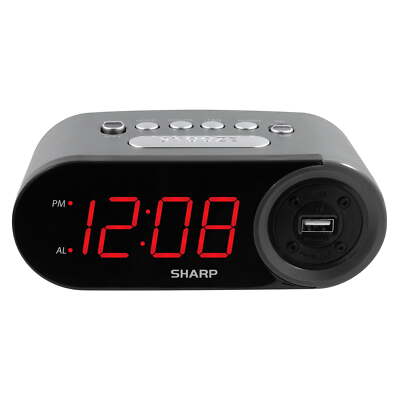 NEW SHARP Digital Alarm Clock, 2 AMP USB FAST Charge Port with Red LED Display