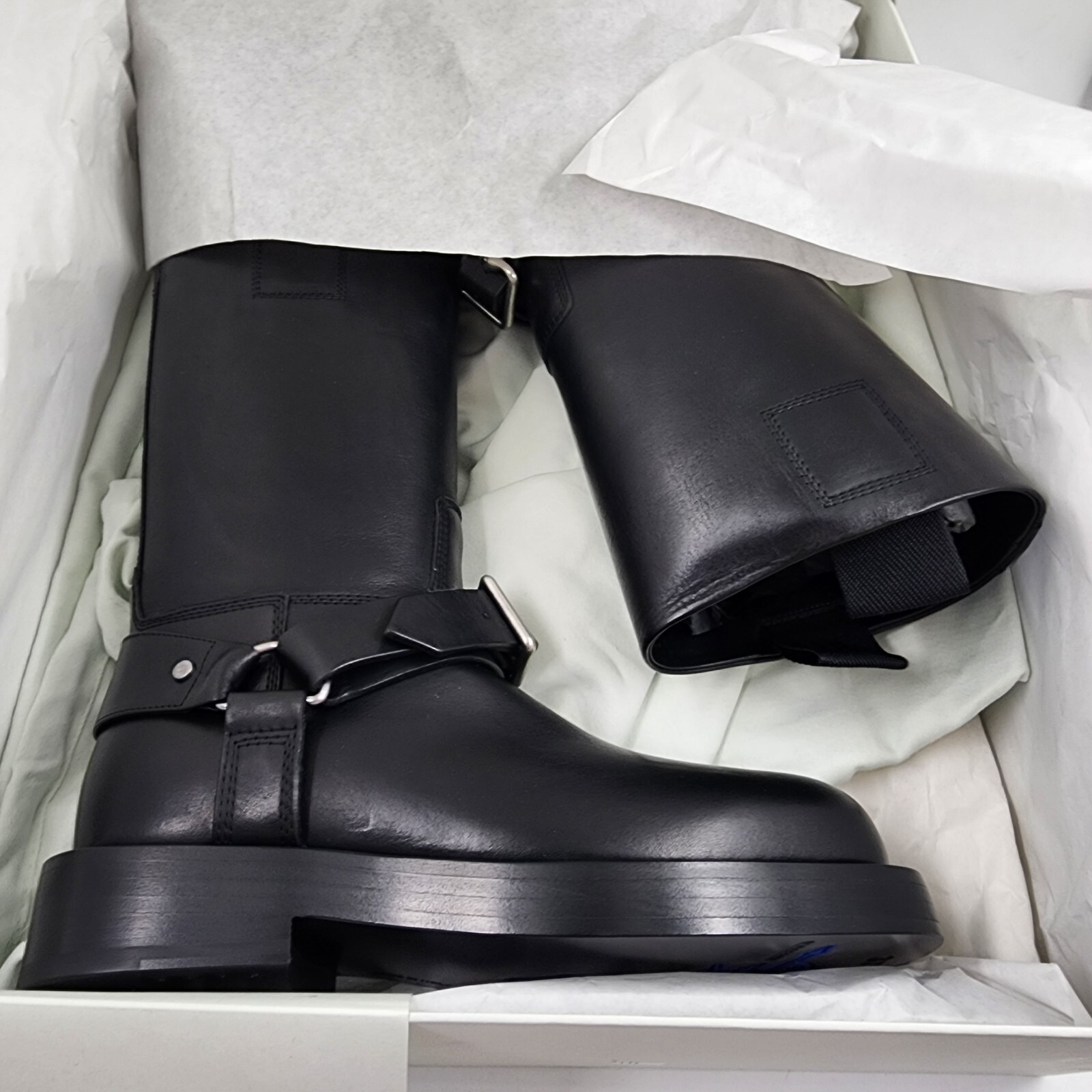 Burberry Saddle Low Harness Strap Boots Women's 37.5 Black