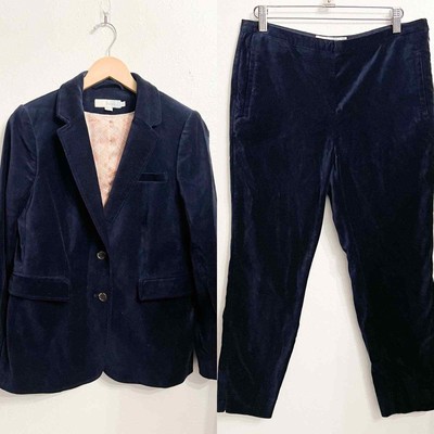 Boden Velvet Blazer Pants Suit Womens 8 Navy Blue 2PC Holiday Party Office Work