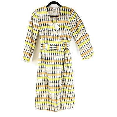 Baum und Pferdgarten Abylene Wrap Dress 3/4 Sleeve Plaid Yellow Orange 34 US 4