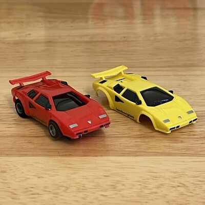 VTG TYCO Lamborghini Countach HO Slot Car Lot Of 2 Red Yellow