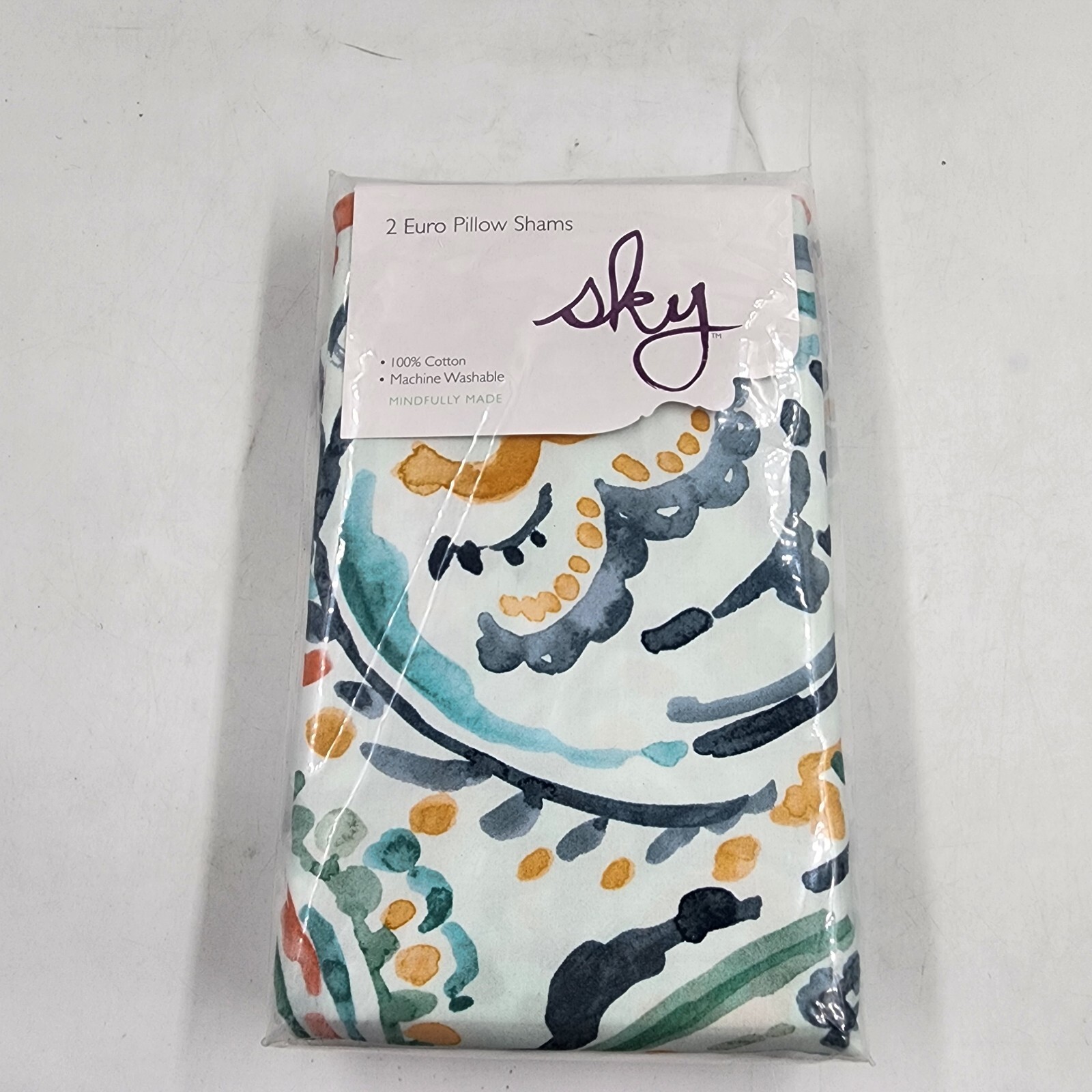 Sky Ophelia Euro Pillow Shams 2-Piece Set Green Multi Button Closure - Picture 2 of 13