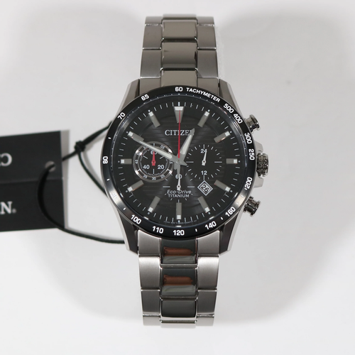 CITIZEN CITIZEN ECO-DRIVE SUPER TITANIUM BLACK DIAL CHRONOGRAPH MEN'S WATCH CA4444-82E