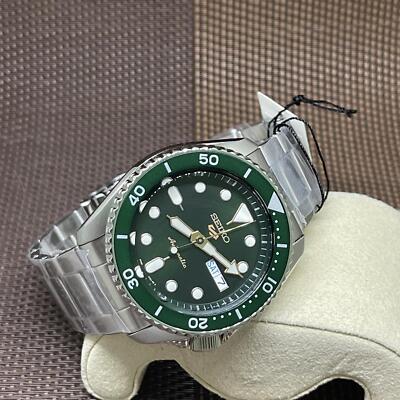 Pre-owned Seiko 5 Sports Srpd63k1 Green Dial Automatic Stainless Steel Analog Men's Watch
