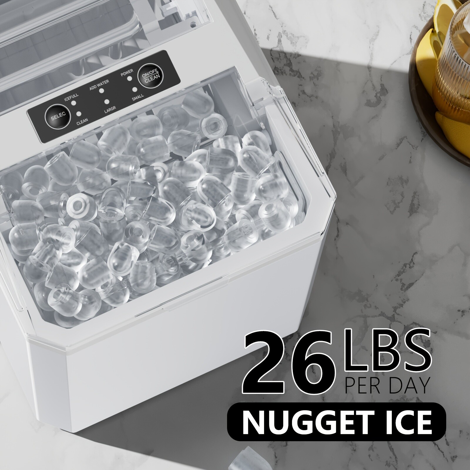 Countertop Ice Maker with Handle - Makes 26.5 lbs of Ice in 24 Hours