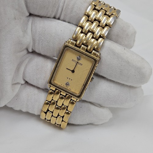 Wittnauer QWR Gold Tank Men's 2 Diamonds Swiss Wrist Watch