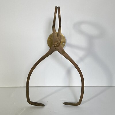 Vintage Solid Brass Wall Mount Ice Block Tongs Toilet Paper  or Towel Holder