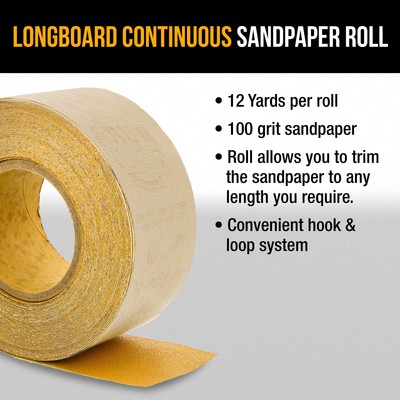 Dura-Gold 100 Grit Gold Longboard Sandpaper Roll 2-3/4" Wide, 12yds, Hook & Loop