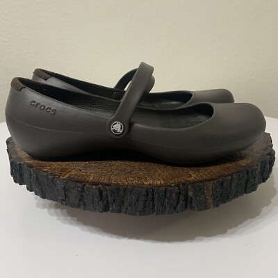 Crocs Womens Size 8 Alice Work Brown Ballet Flat Mary Jane  Slip On Shoes