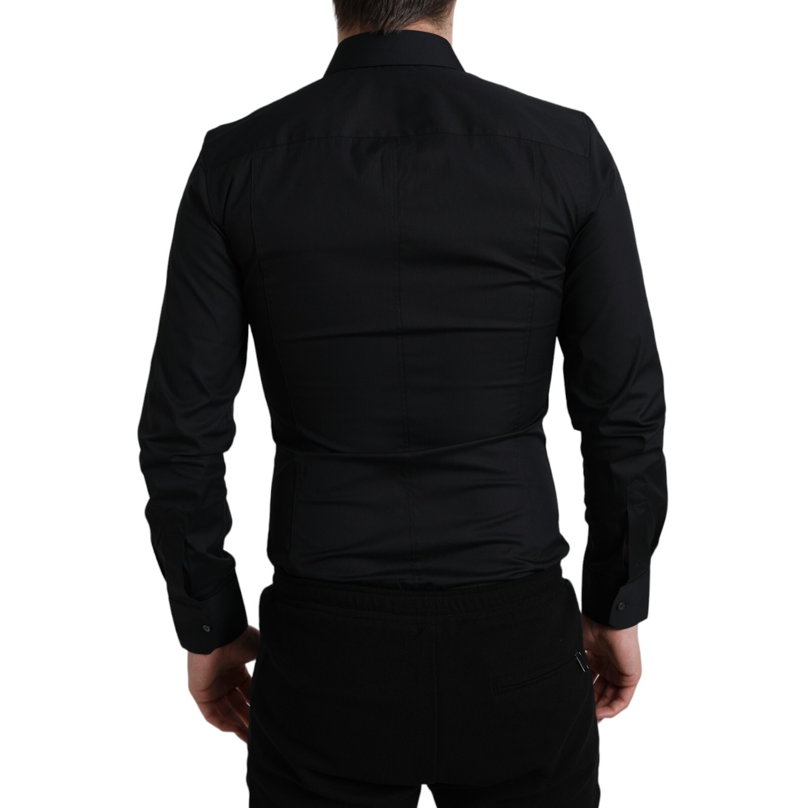Pre-owned Dolce & Gabbana Shirt Dress Black Cotton Stretch Slim Formal 39/ Us15.5/s 450usd