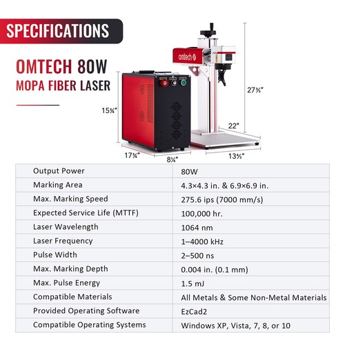 OMTech 80W JPT Fiber Laser Engraver Marker LightBurn Compatible 6.9x6.9 4.3x4.3