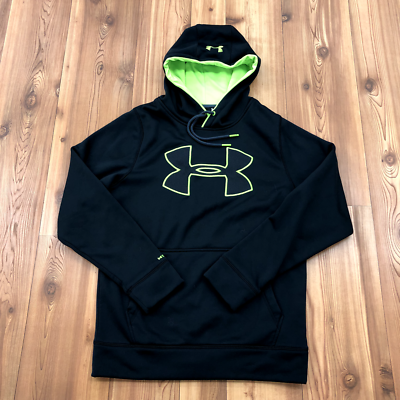 Under Armour Black And Neon Green Pullover Logo Hooded Sweatshirt