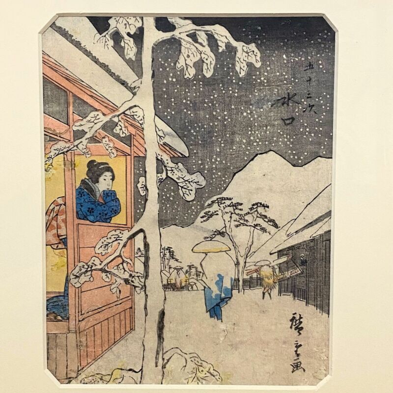 Ando Hiroshige Rare Bijin Looking Out At Snow 1797-1858 Japanese Woodblock Print