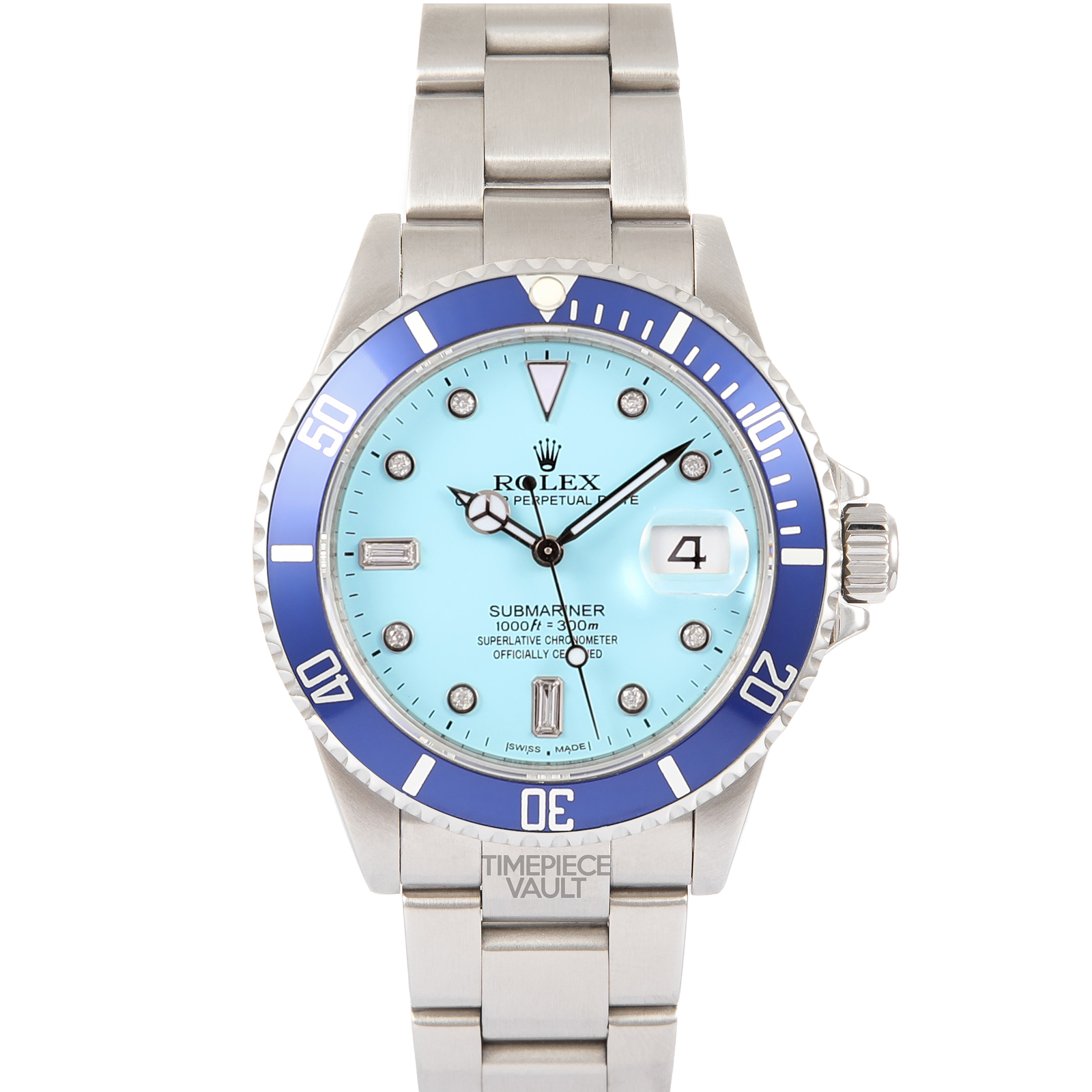 ROLEX SUBMARINER 16610 DATE STEEL 40MM WATCH TURQUOISE DIAMOND