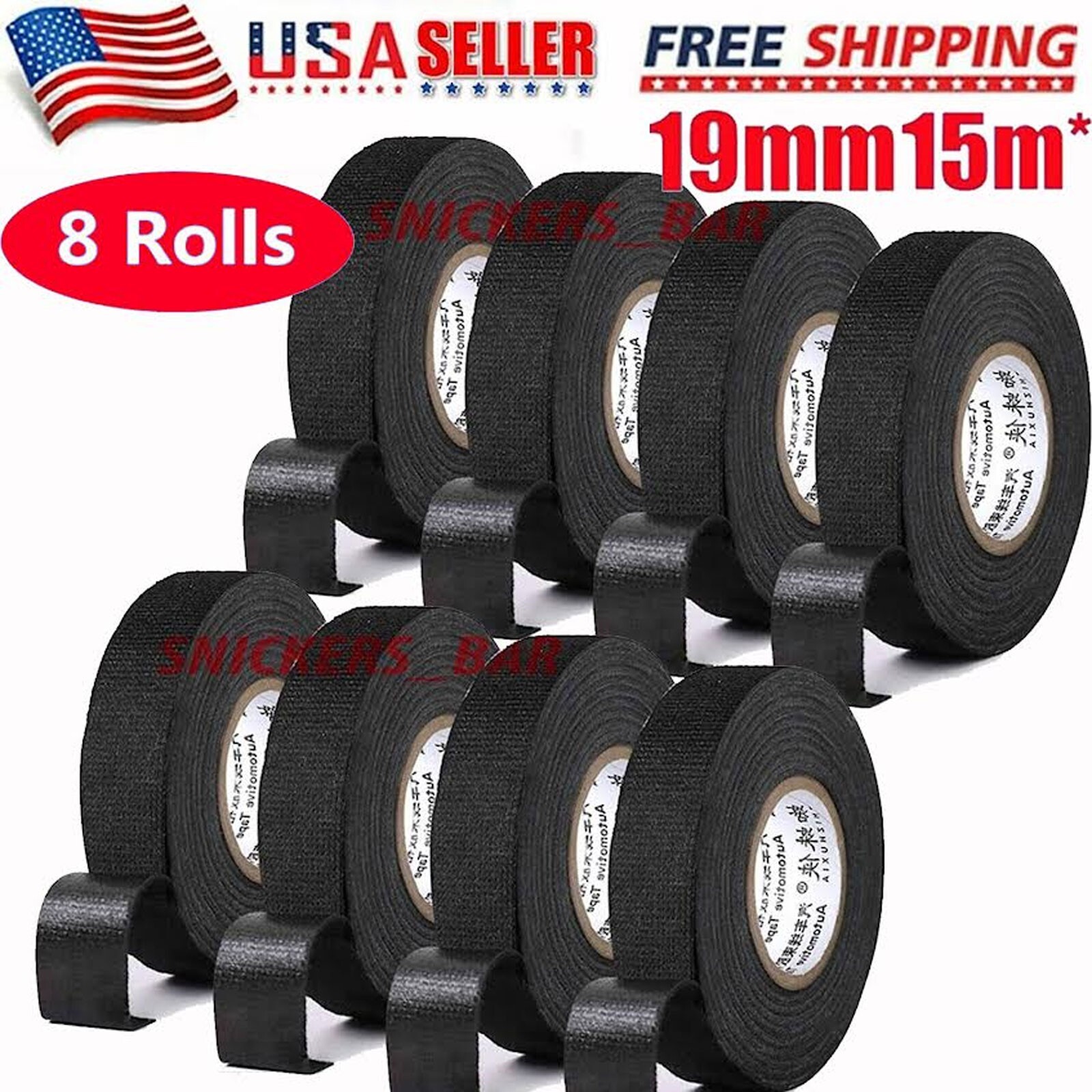 8 Rolls Cloth Tape Wire Electrical Wiring Harness Car Auto SUV truck 19mm*15m