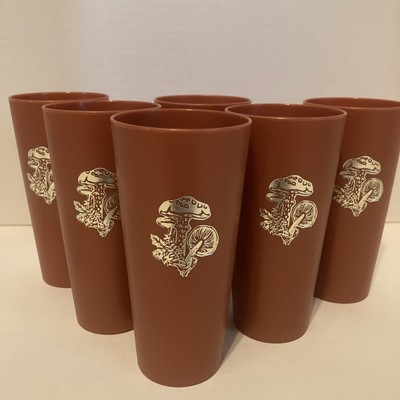 6 Vintage Nasco Hard Plastic Cups Tumblers SILVER Mushroom 6'' Tall - NEW Copper