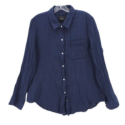 RAILS Ellis Shirt Gauzy Lightweight Cotton Indigo Blue Long Sleeve Size LARGE