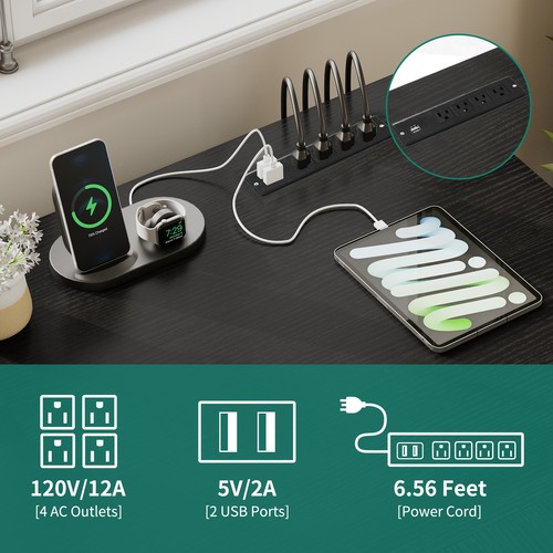 60 Inch L Shaped Desk with Power Outlets Corner Computer Desk with File Drawer