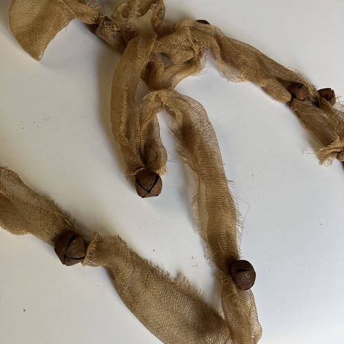 Primitive Farmhouse Christmas Cheesecloth Garland 4ft With 11/20mm Rusty Bells