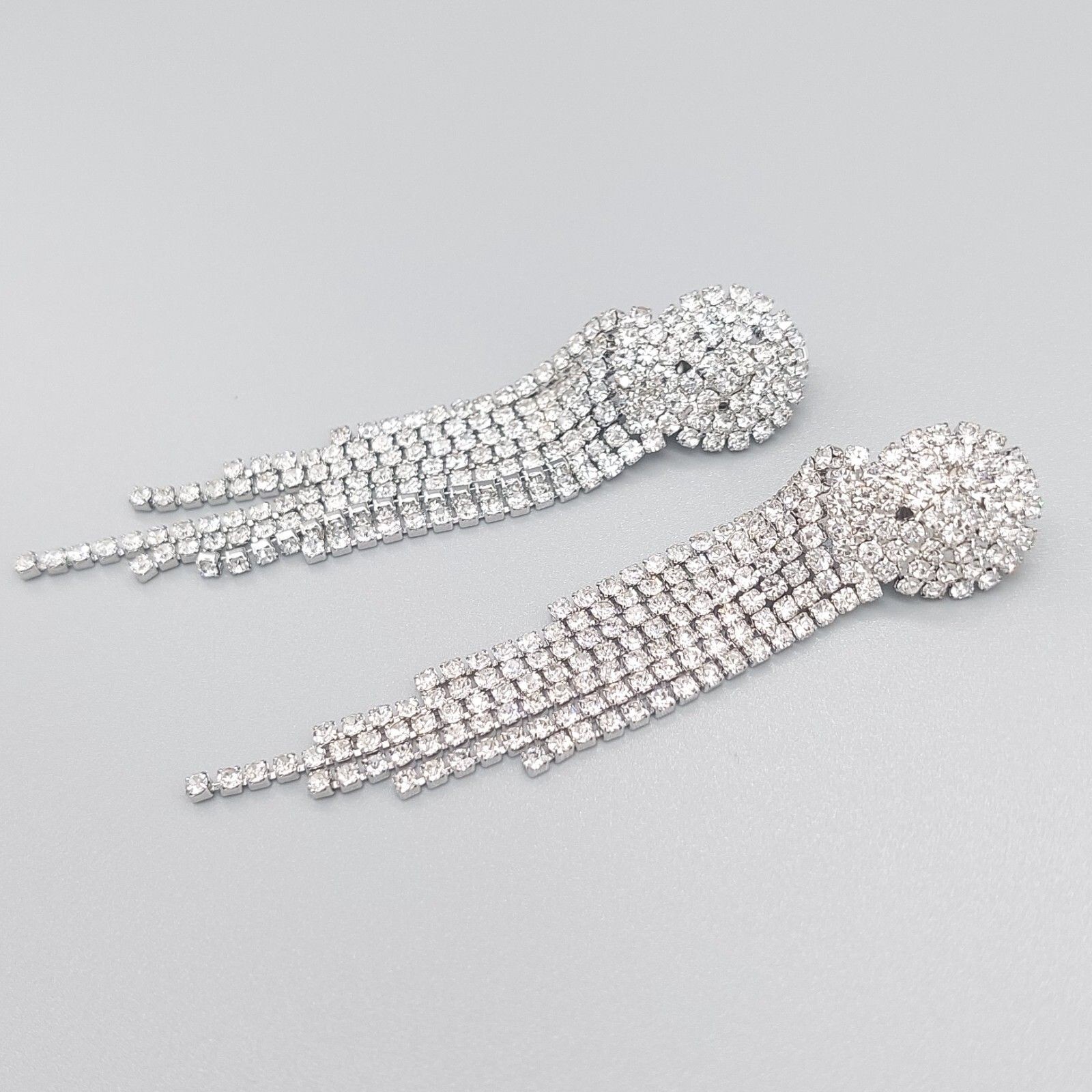 CLIP ON Earrings Crystal Silver Rhinestone Fake Studs Non Pierced Ear Womens