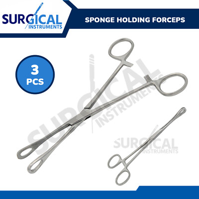 3 Pcs Sponge Forceps Surgical Gynecology Instruments 9.5'' Straight German Grade