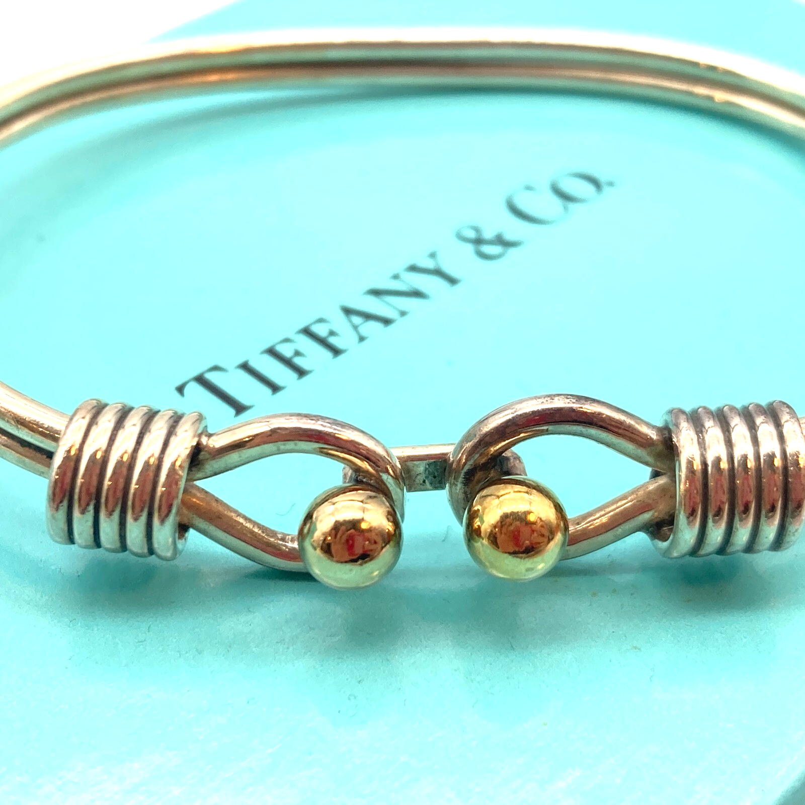 Tiffany & Co. Double Hook & Eye Bangle Bracelet 925 750
