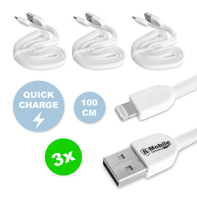 3x 1m Flachband-Schnell-Ladekabel Apple iPhone 5 6 7 8 Plus 11 Pro SE 12 Max USB