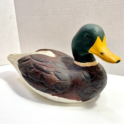 12'' Mallard Decoy Duck Figurine Hand Made Clay Ceramic VTG Signed R.J. Buchanan