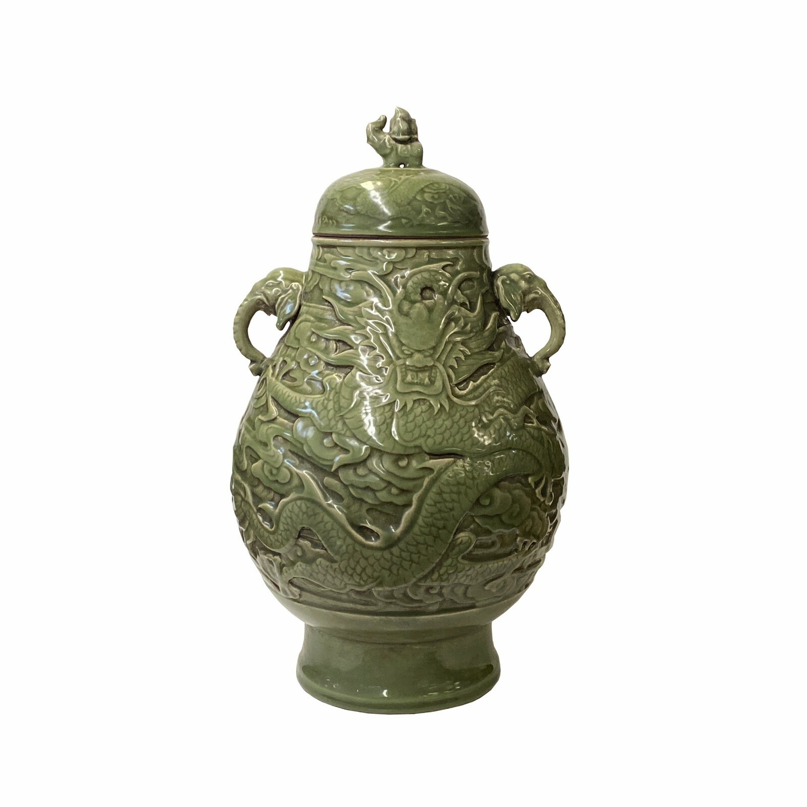 Chinese Ancient style Celadon Ceremonial Jar with Dragon Motif ws1595S Chinese Ancient style Celadon Ceremonial Jar with Dragon Motif ws1595S