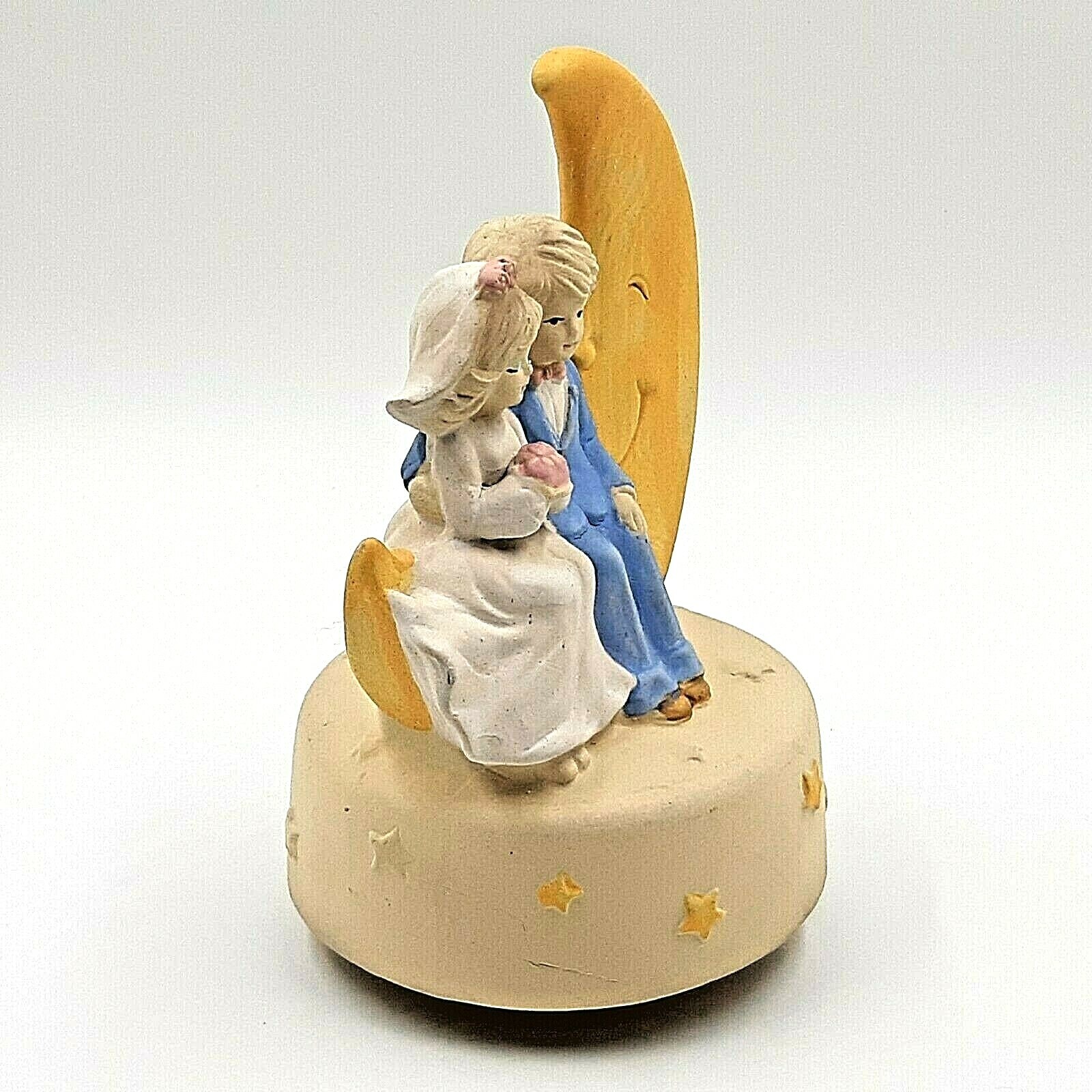 Vintage UCTCI Japan Music Box Wedding Couple on Moon Plays Anniversary Waltz