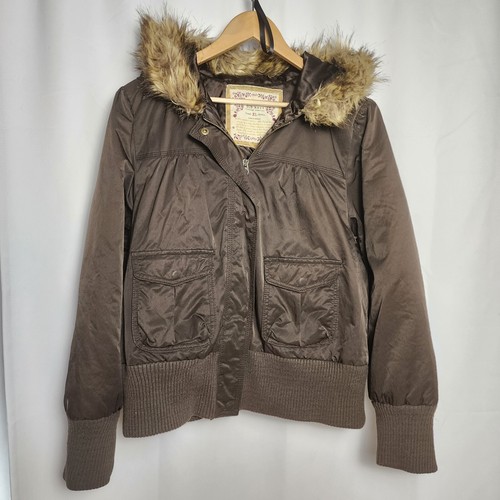 【90's】OLD NAVYデトロイト型ライトダック雰囲気系 parody 短丈 Old Navy Women's Brown Puffer Jacket XL Fur Lined Hood Y2K