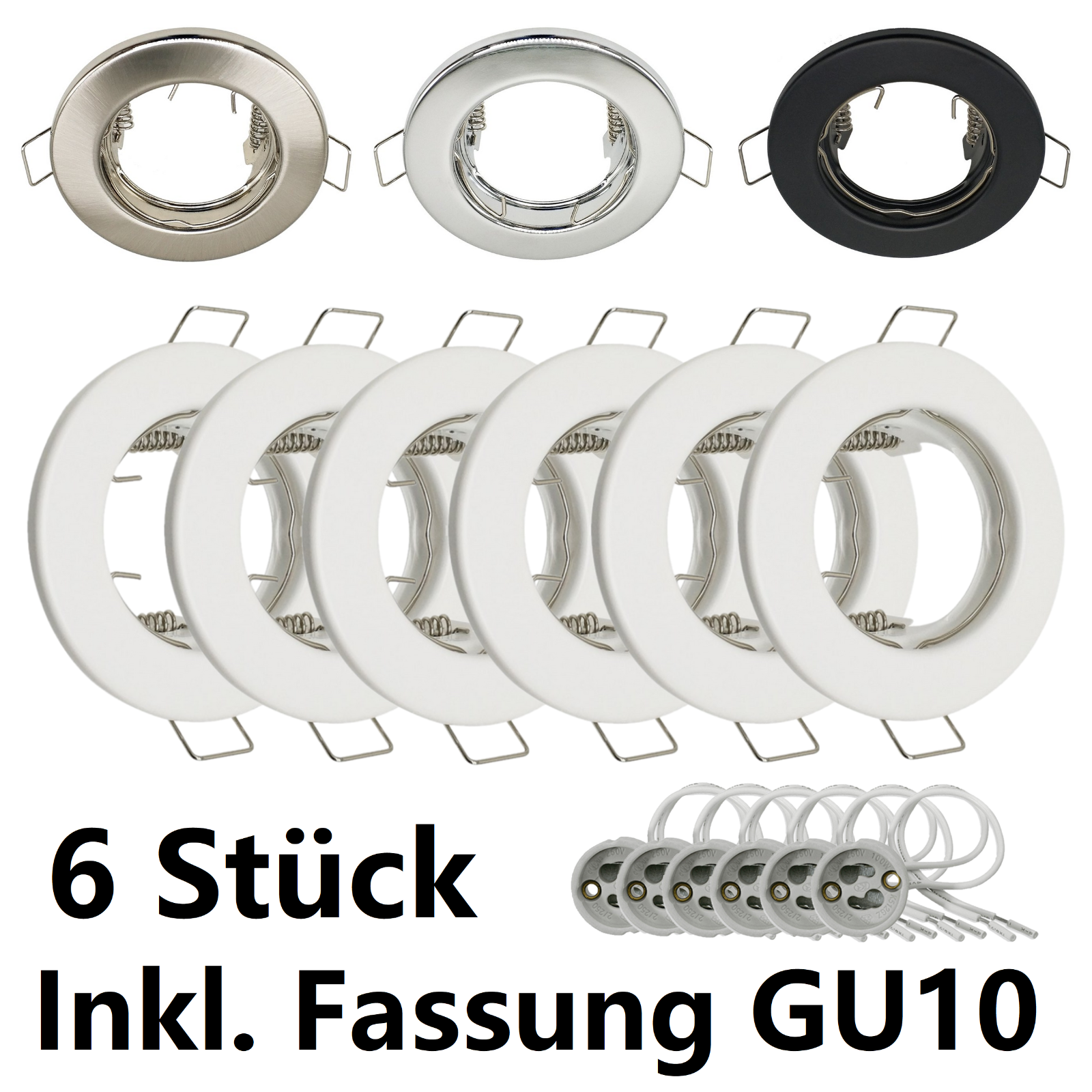 LED Einbaustrahler Rahmen GU10 Fassung 6 Pack Set 230V Rund Einbauleuchte EDO