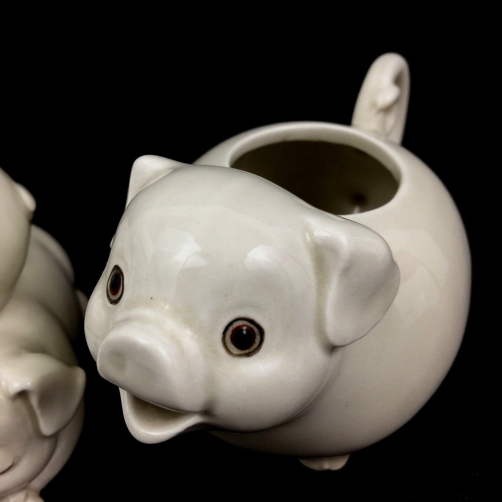 Vintage 70’s Fitz and Floyd Pigs in a Poke Creamer Sugar Bowl & Lid Japan
