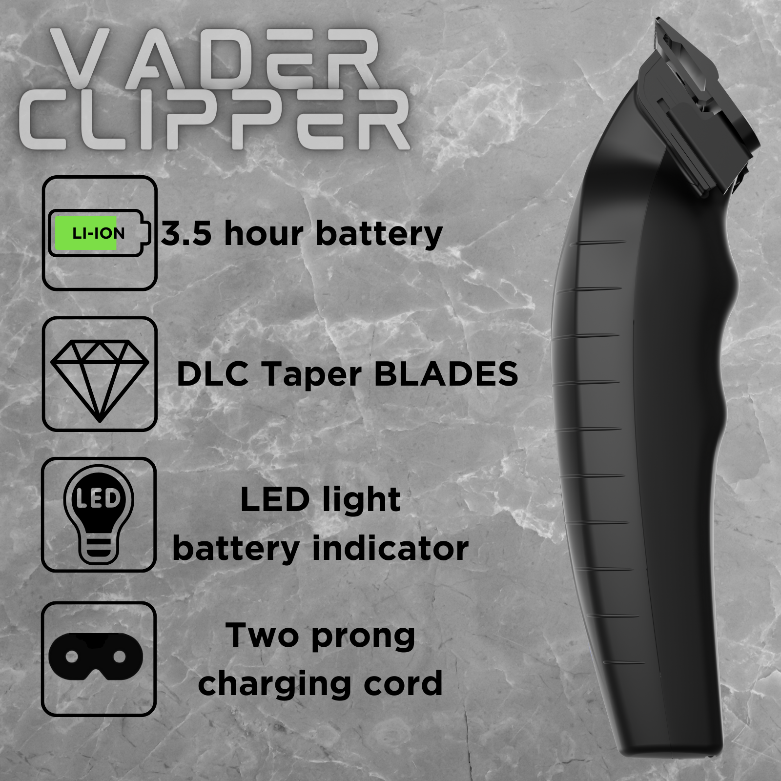 Supreme Trimmer Vader Clipper STC5098 w/DLC Taper Blade 210 Min Run Time – Black