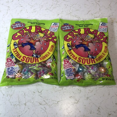 DUBBLE BUBBLE CRY BABY Extra Sour Bubble Gumballs Individually Wrapped = 2 Pack