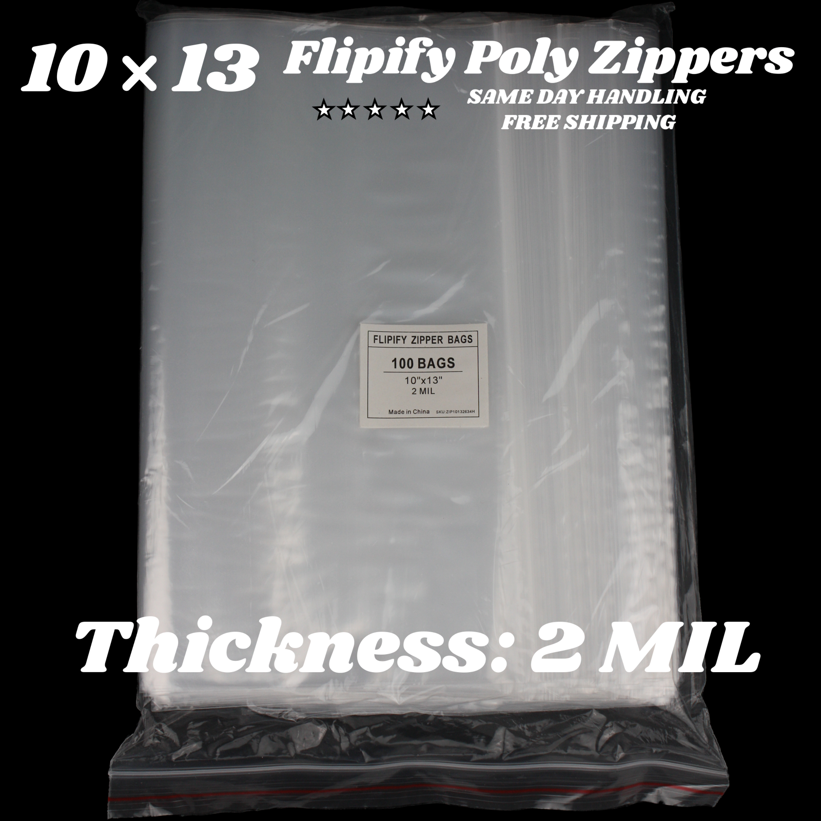 10x13 Clear 2 Mil Zipper Bags Poly Plastic Reclosable Seal Food Storage Baggie 